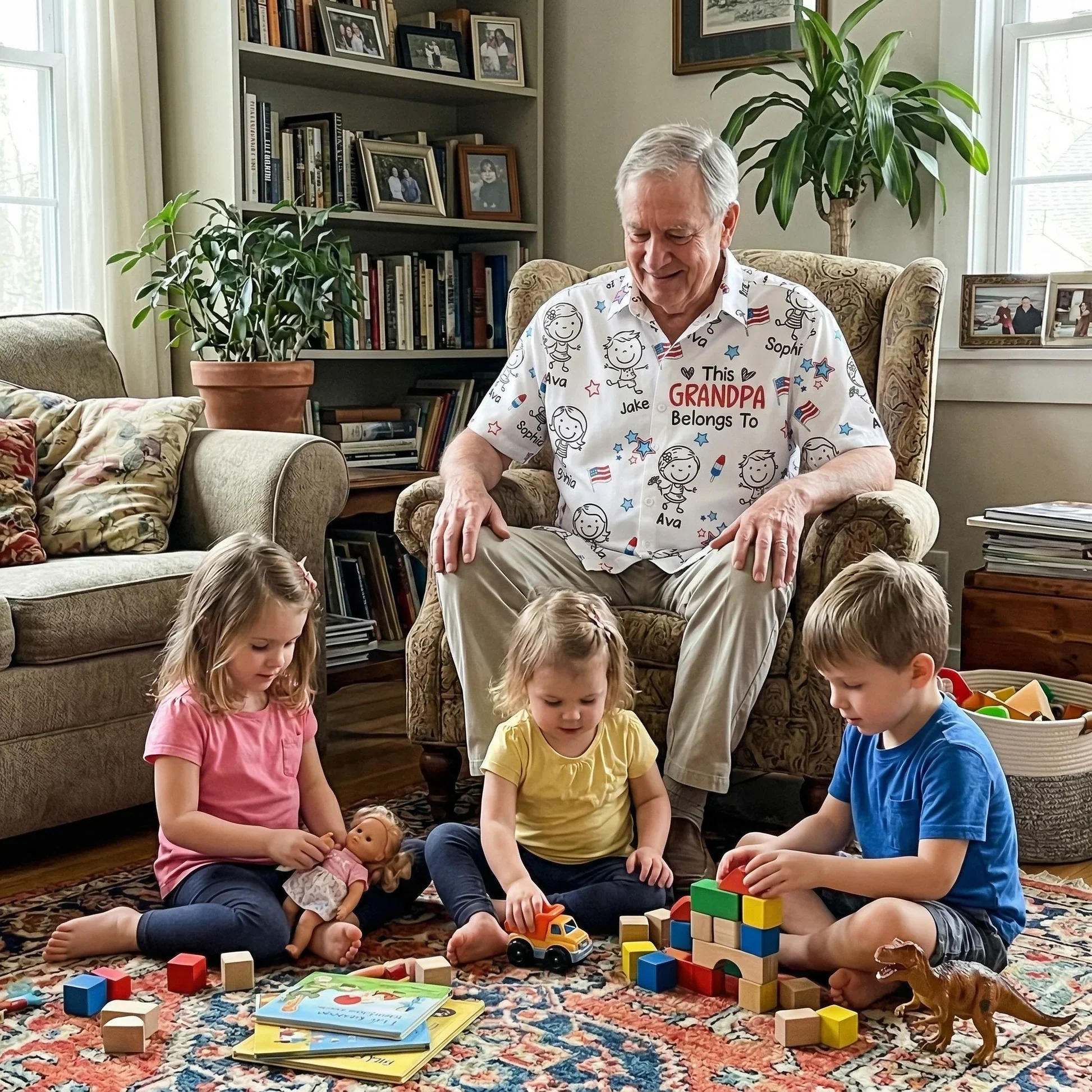 Personalized Hawaiian Shirt, Smiling Grandpa USA Flag Design, Unique Creative Gift for Grandpa - Image 6