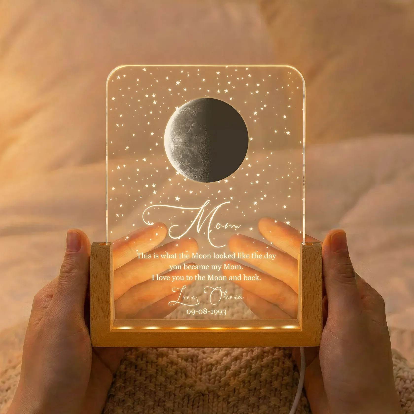 Personalized Moon Phase LED Light Frame For Mom, Unique Creative Gift With Warm Starry Glow - Image 2