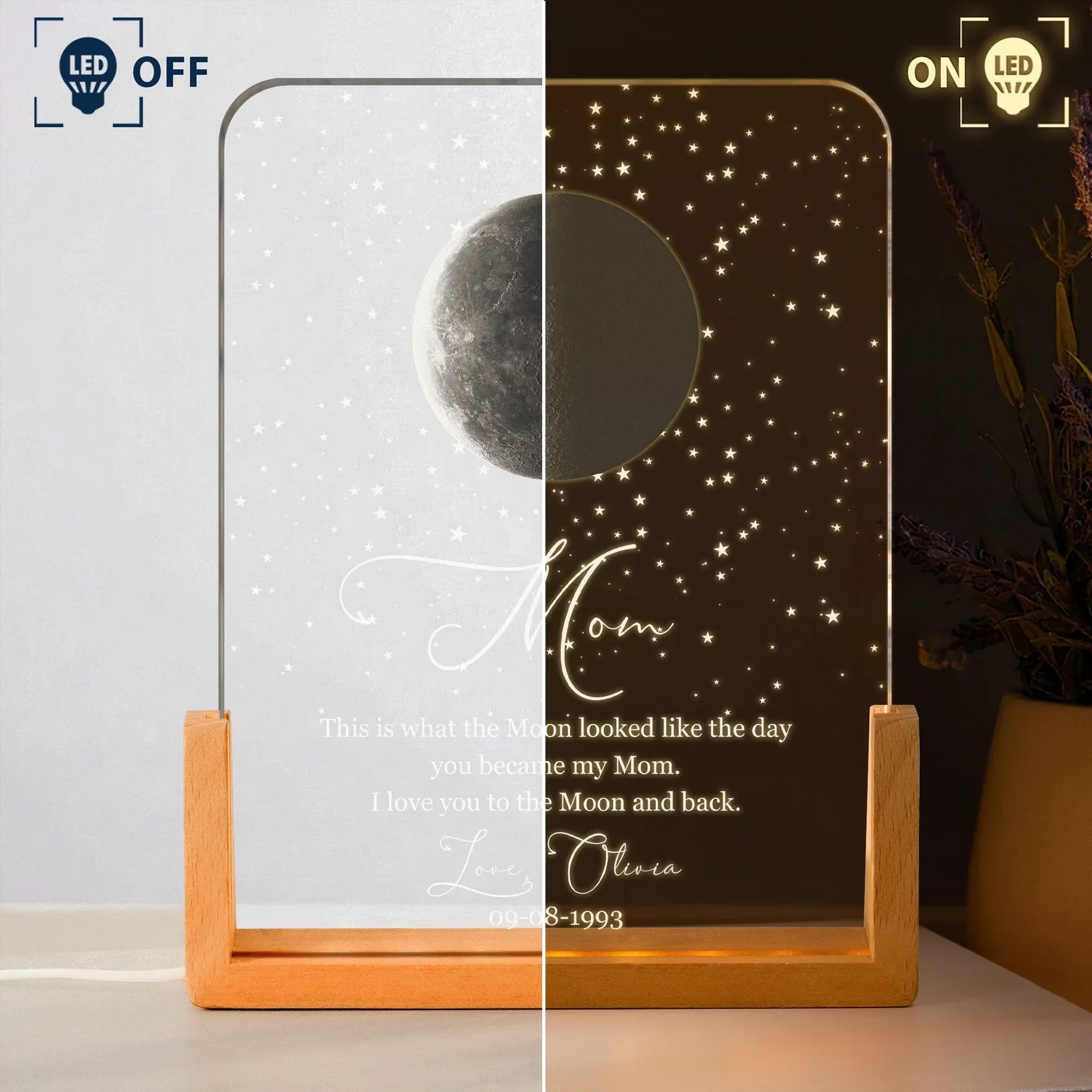 Personalized Moon Phase LED Light Frame For Mom, Unique Creative Gift With Warm Starry Glow - Image 3