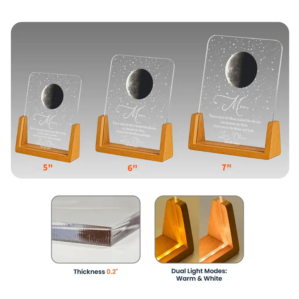Personalized Moon Phase LED Light Frame For Mom, Unique Creative Gift With Warm Starry Glow - Image 4