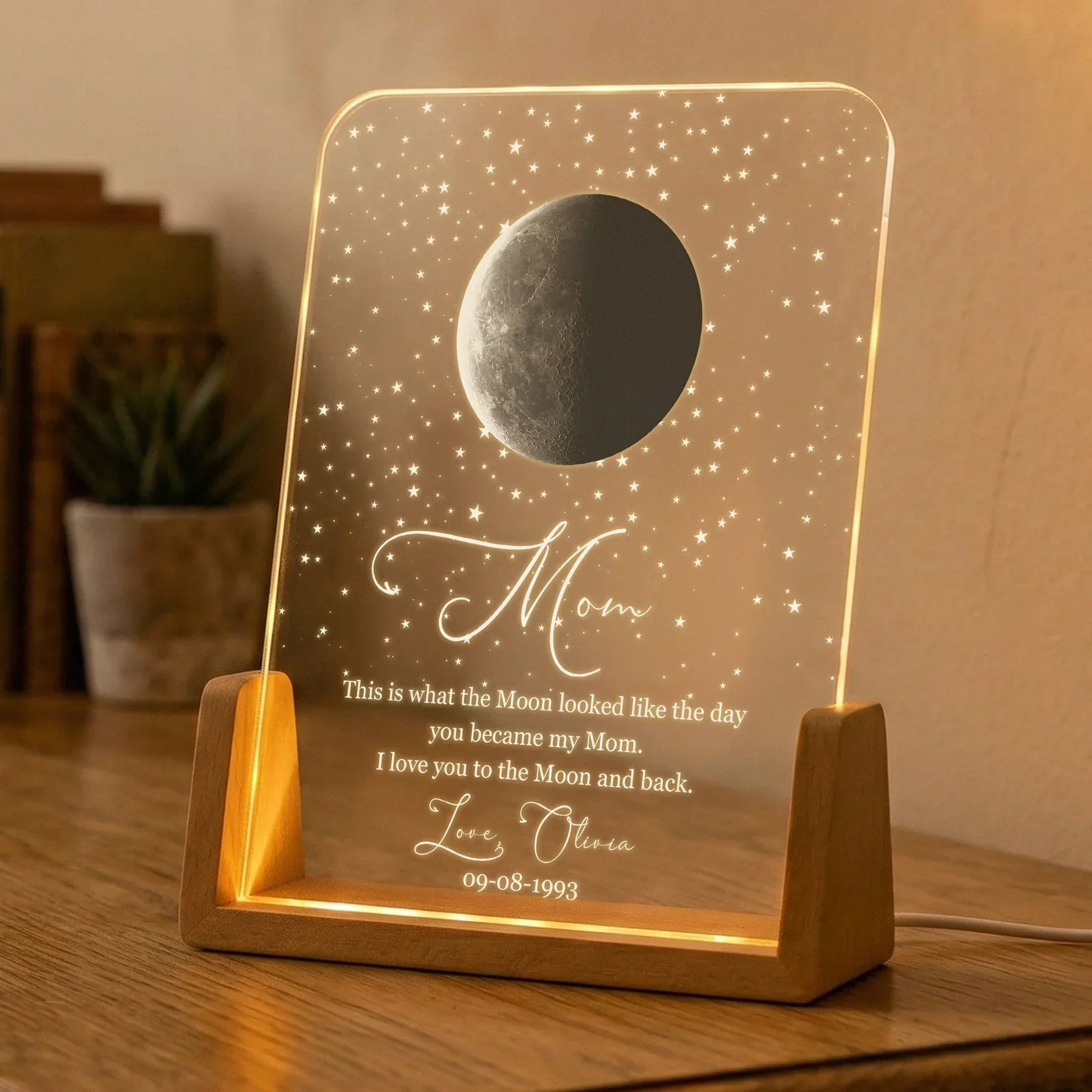 Personalized Moon Phase LED Light Frame For Mom, Unique Creative Gift With Warm Starry Glow - Image 5