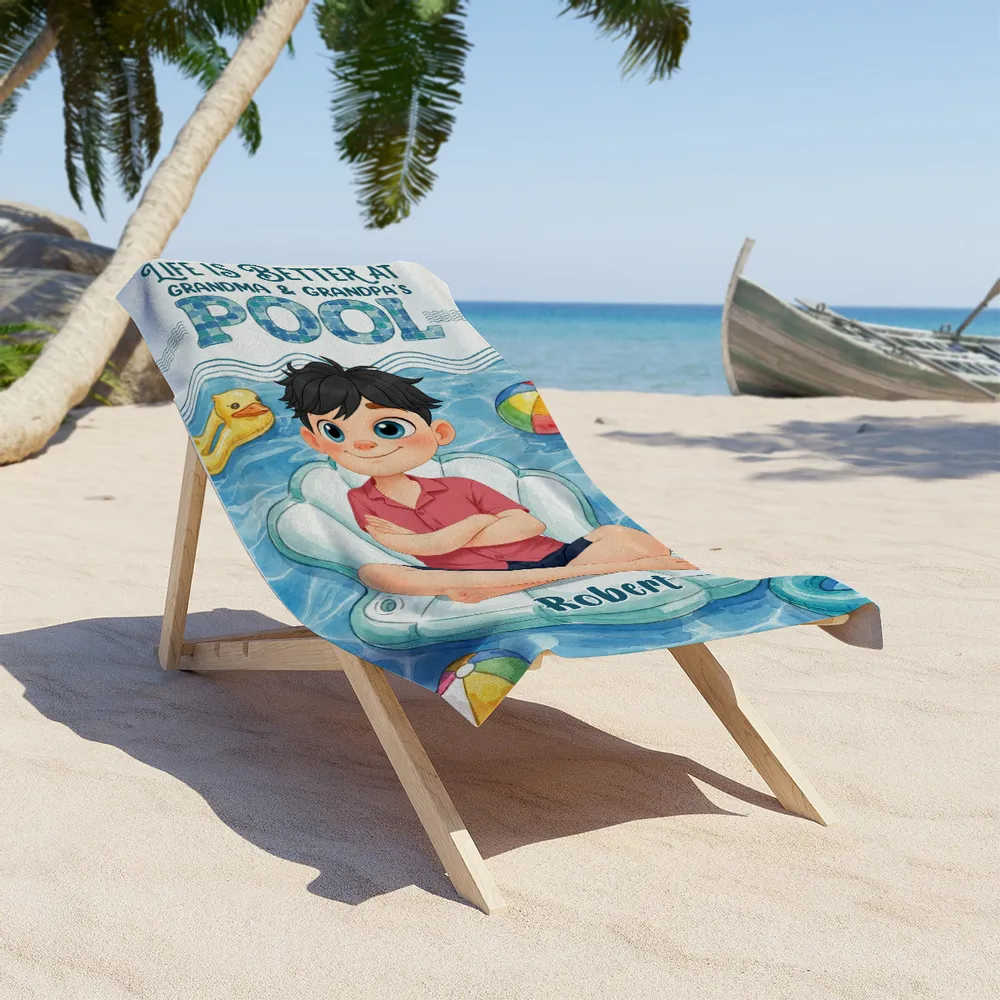 Personalized Beach Towel with Pool Kid Art, Unique Gift for Grandparents & Grandkids - Image 3