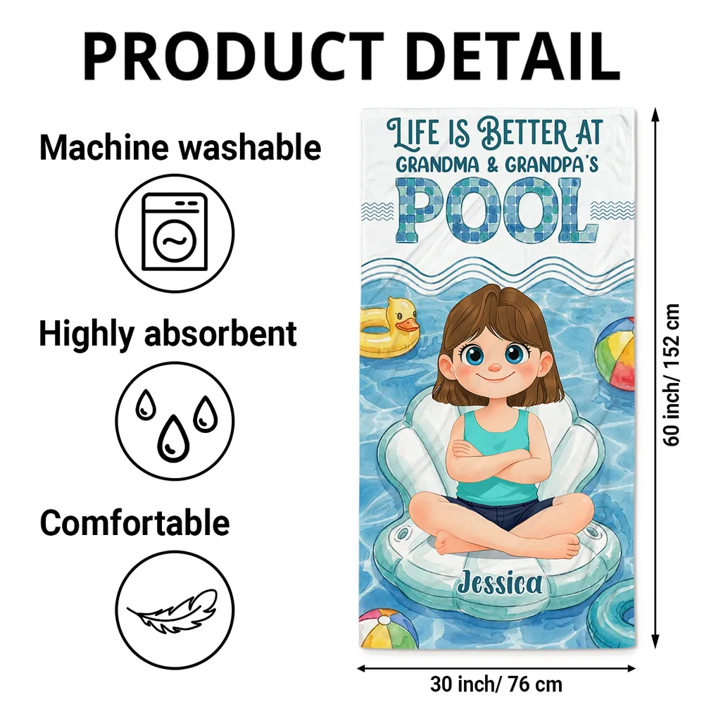 Personalized Beach Towel with Pool Kid Art, Unique Gift for Grandparents & Grandkids - Image 4