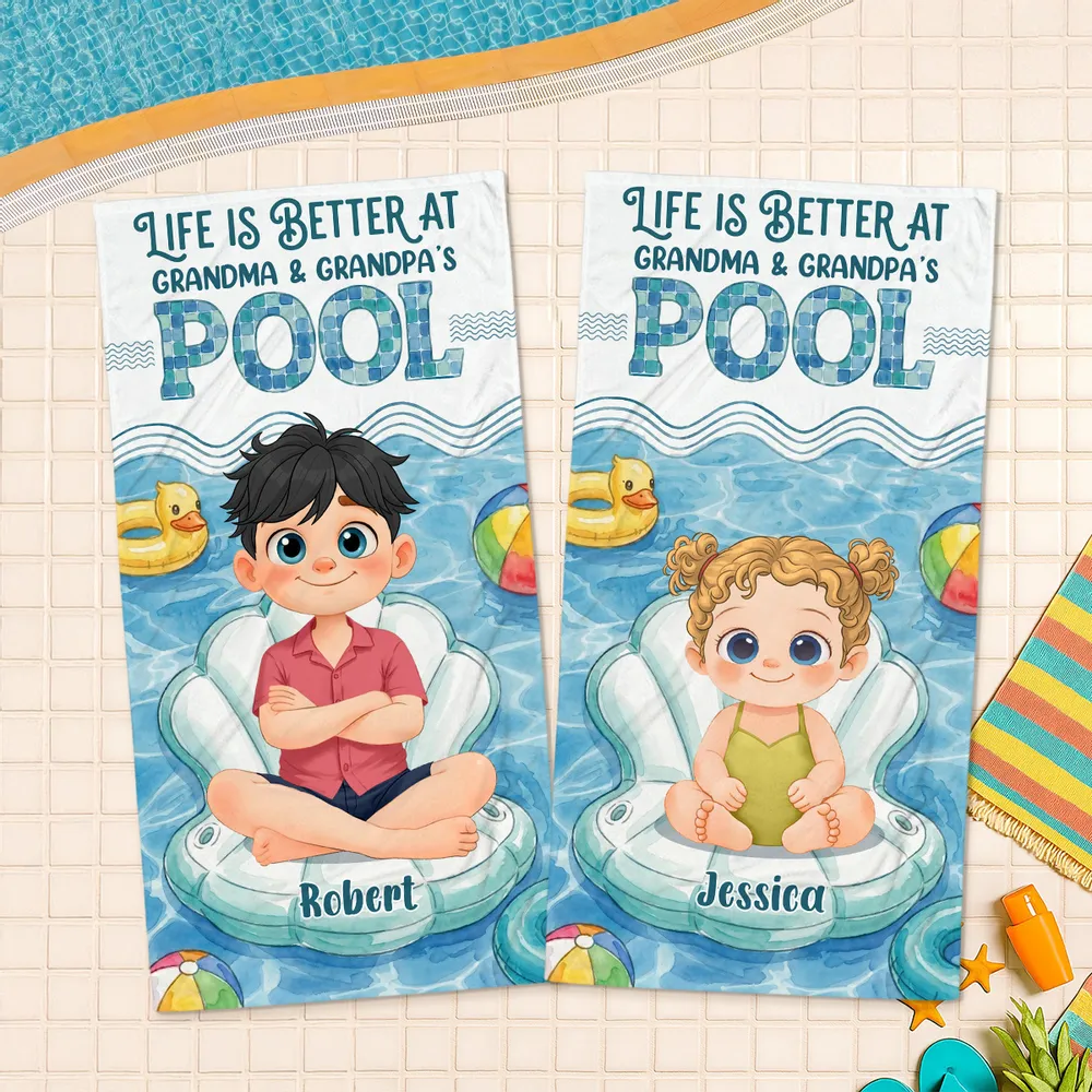 Personalized Beach Towel with Pool Kid Art, Unique Gift for Grandparents & Grandkids - Image 5