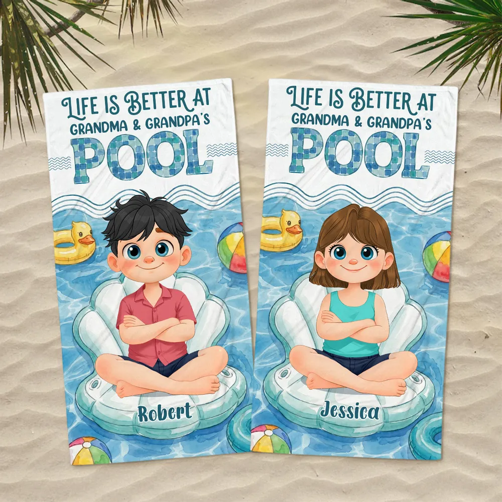 Personalized Beach Towel with Pool Kid Art, Unique Gift for Grandparents & Grandkids - Image 6