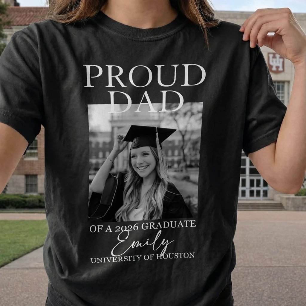 Personalized Classic Tee, Proud Dad Graduate Photo Shirt, Unique Gift for Dad's Big Day