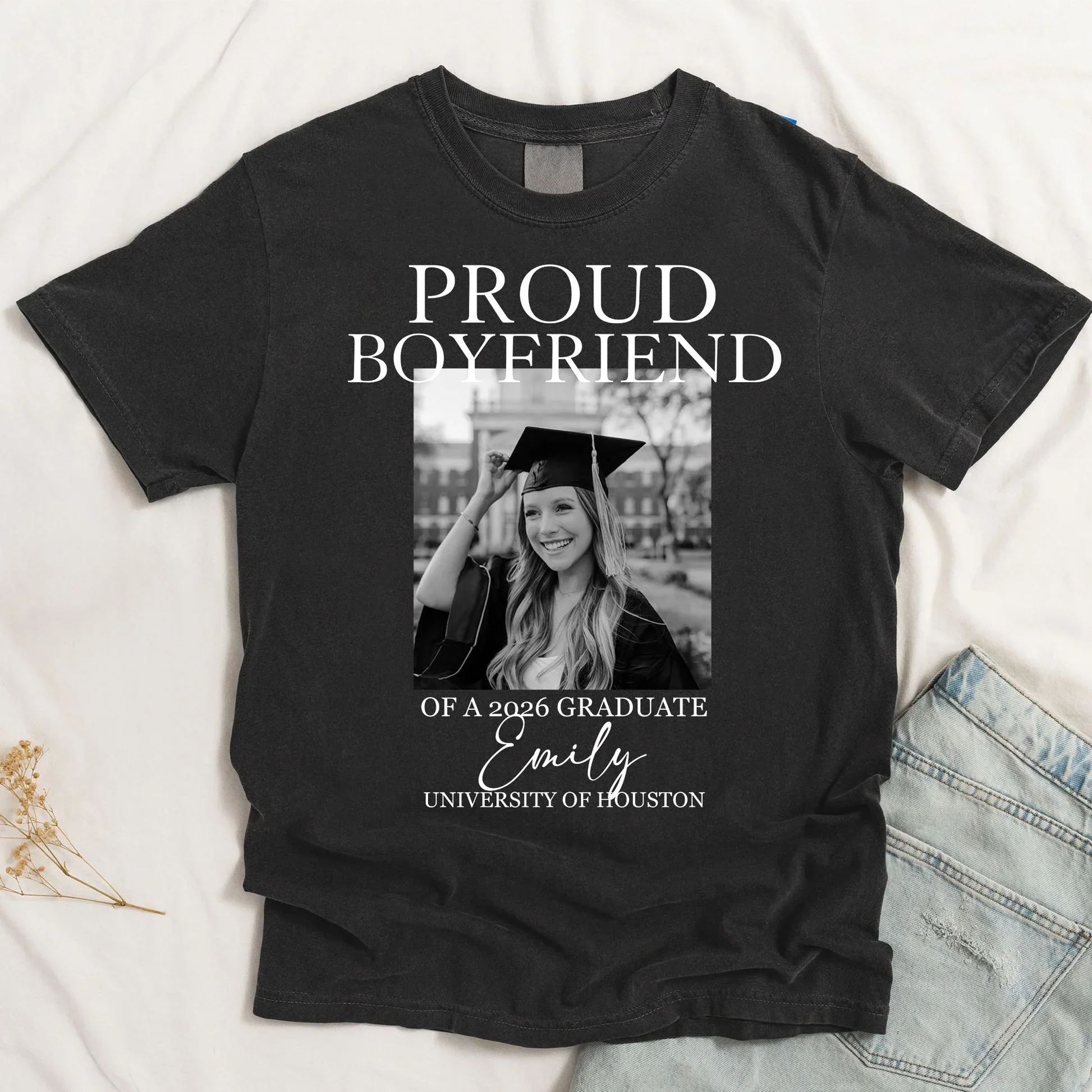 Personalized Classic Tee, Proud Dad Graduate Photo Shirt, Unique Gift for Dad's Big Day - Image 3