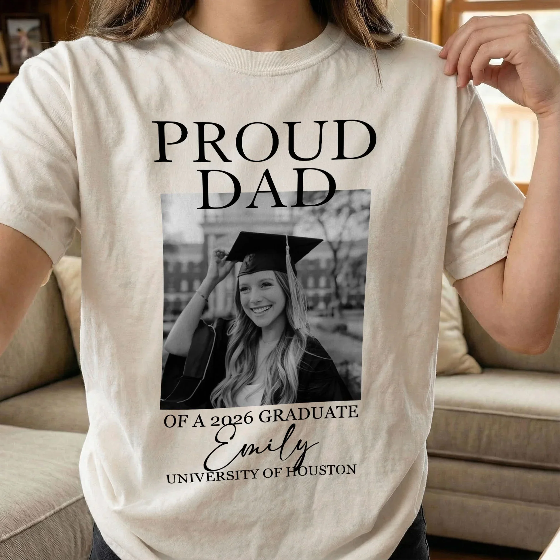 Personalized Classic Tee, Proud Dad Graduate Photo Shirt, Unique Gift for Dad's Big Day - Image 4
