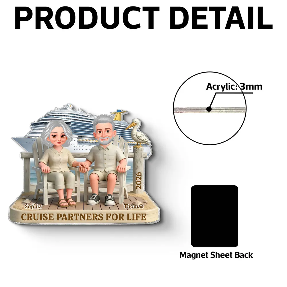 Personalized Cruise Partners for Life Acrylic Magnet, Beach Chair Couple Scene, Creative Gift for Couples - Image 5