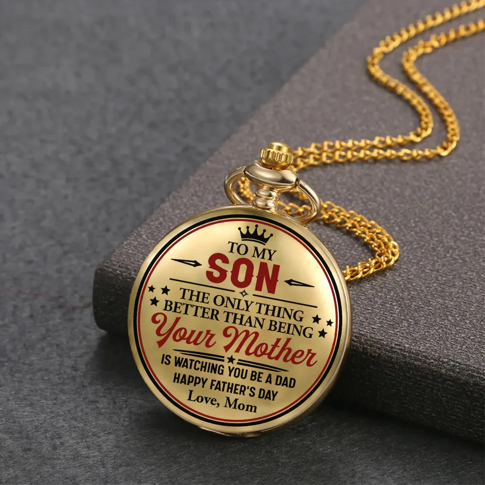 Personalized Pocket Watch for Son, Unique Vintage Father's Day Gift from Mom with Custom Keepsake Design - Image 3