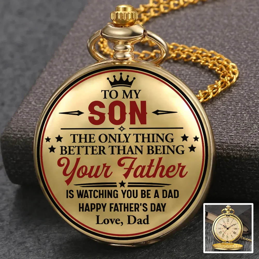 Personalized Pocket Watch for Son, Unique Vintage Father's Day Gift from Mom with Custom Keepsake Design - Image 5