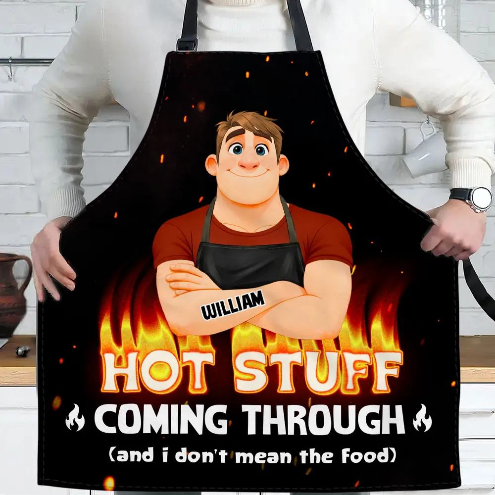 Custom Apron with Funny Hot Stuff Quote, Creative Gift for Dad's BBQ Nights & Kitchen Laughs - Image 3