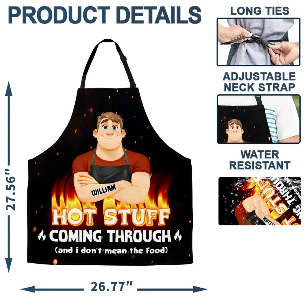 Custom Apron with Funny Hot Stuff Quote, Creative Gift for Dad's BBQ Nights & Kitchen Laughs - Image 4