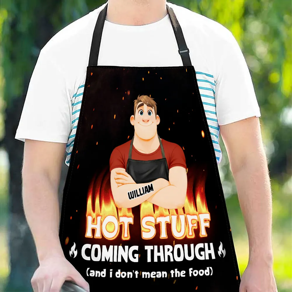 Custom Apron with Funny Hot Stuff Quote, Creative Gift for Dad's BBQ Nights & Kitchen Laughs - Image 5