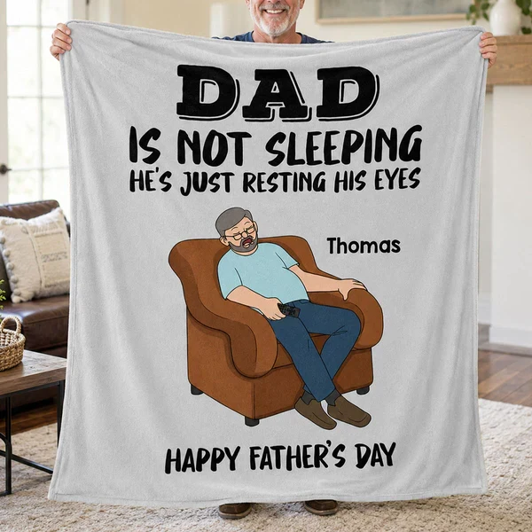 Personalized Fleece Blanket, Resting His Eyes Armchair Dad Cartoon, Unique Father's Day Gift for Dad - Image 4