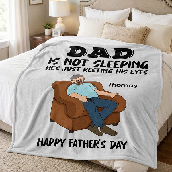 Personalized Fleece Blanket, Resting His Eyes Armchair Dad Cartoon, Unique Father's Day Gift for Dad - Image 6