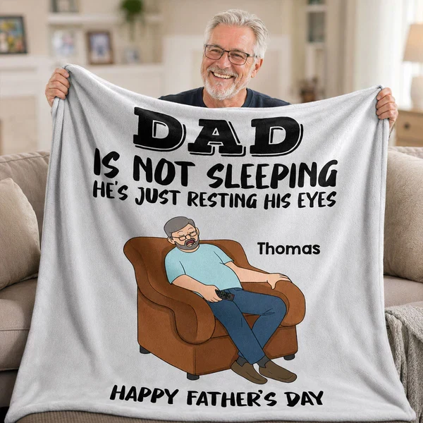 Personalized Fleece Blanket, Resting His Eyes Armchair Dad Cartoon, Unique Father's Day Gift for Dad - Image 7