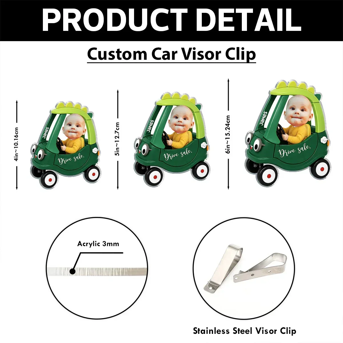 Drive Safe Daddy Acrylic Car Visor Clip, Custom Baby Photo Car Accessory, Creative Gift for Dad - Image 4