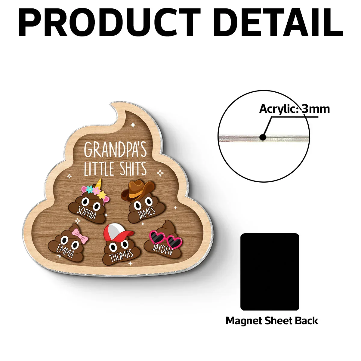 Personalized Acrylic Fridge Magnet With Cute Cartoon Poop Characters, Unique Gift For Grandpa's Kitchen Laughs - Image 5