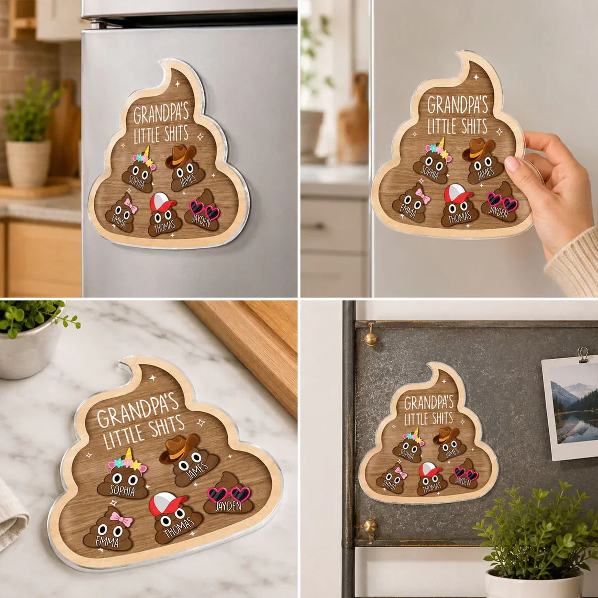 Personalized Acrylic Fridge Magnet With Cute Cartoon Poop Characters, Unique Gift For Grandpa's Kitchen Laughs - Image 8