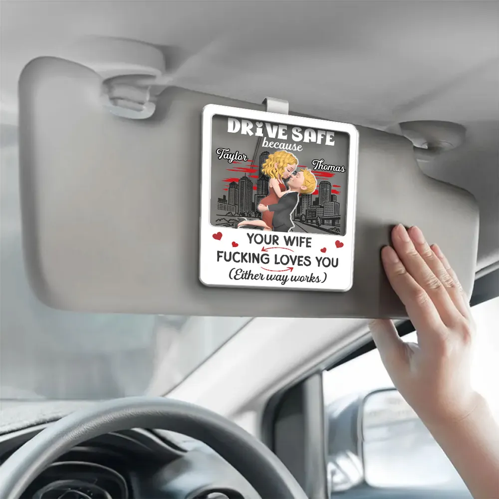 Personalized Acrylic Car Visor Clip, Drive Safe Hugging Couple, Unique Gift for Husband's Daily Drives - Image 4