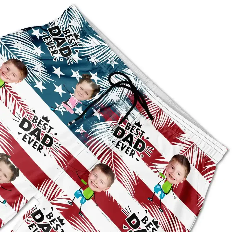 Best Dad Grandpa Ever Personalized Men's Beach Shorts, Custom Photo Gift for Dad with Playful Kid Cartoon Print - Image 5