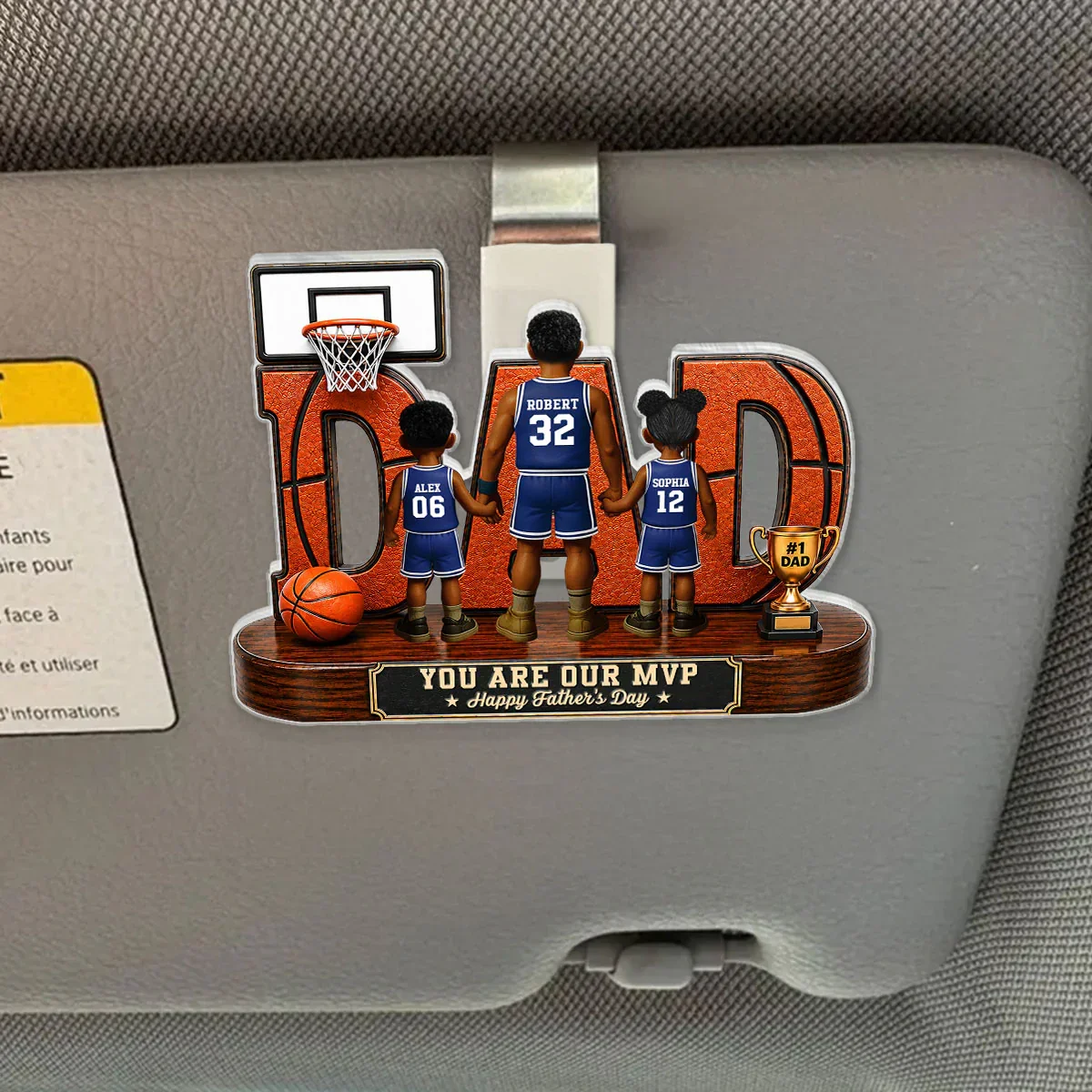 Personalized Acrylic Car Visor Clip For Dad, Basketball MVP Design, Unique Father's Day Gift - Image 5