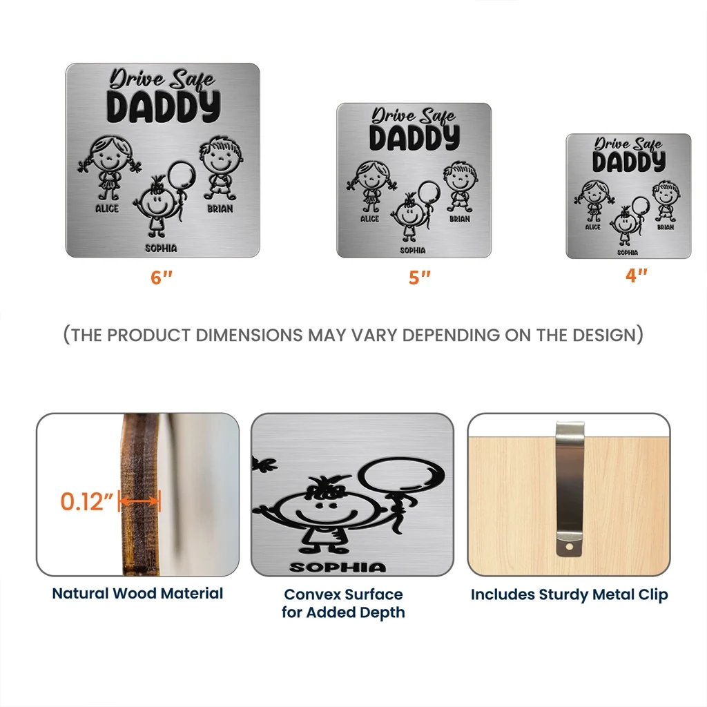 Drive Safe Daddy Wooden Car Visor Clip, Creative Gift for Dad with Warm Child Doodle Art - Image 4