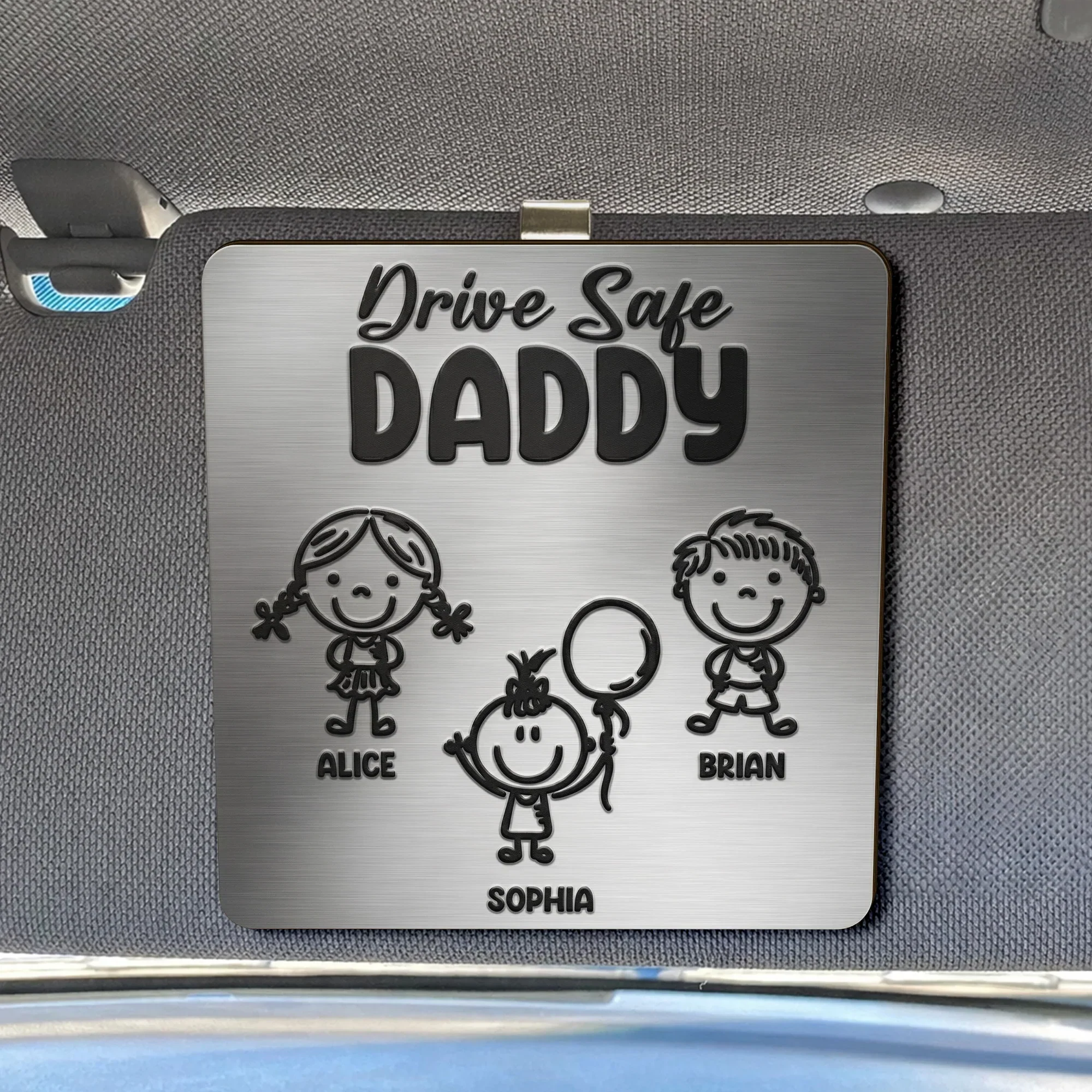 Drive Safe Daddy Wooden Car Visor Clip, Creative Gift for Dad with Warm Child Doodle Art - Image 5