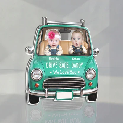 Personalized Acrylic Car Visor Clip, Teal Car Kids Design, Unique Gift for Dad to Drive Safe - Image 3