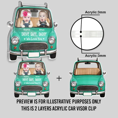 Personalized Acrylic Car Visor Clip, Teal Car Kids Design, Unique Gift for Dad to Drive Safe - Image 4