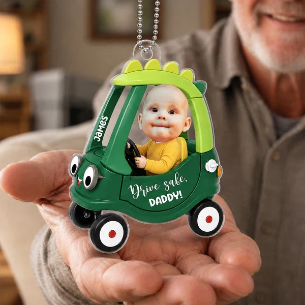 Personalized Acrylic Car Hanger With Baby Driving Green Cartoon Car, Unique Creative Gift For Dad - Image 3