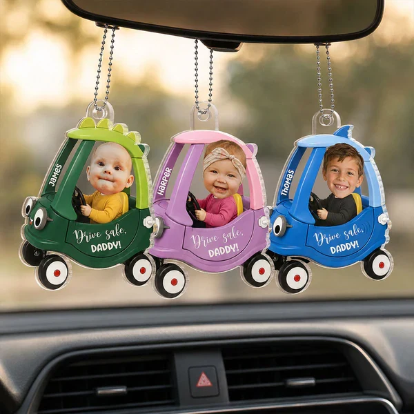 Personalized Acrylic Car Hanger With Baby Driving Green Cartoon Car, Unique Creative Gift For Dad - Image 4