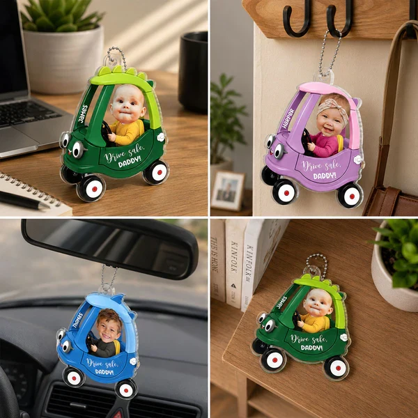 Personalized Acrylic Car Hanger With Baby Driving Green Cartoon Car, Unique Creative Gift For Dad - Image 5