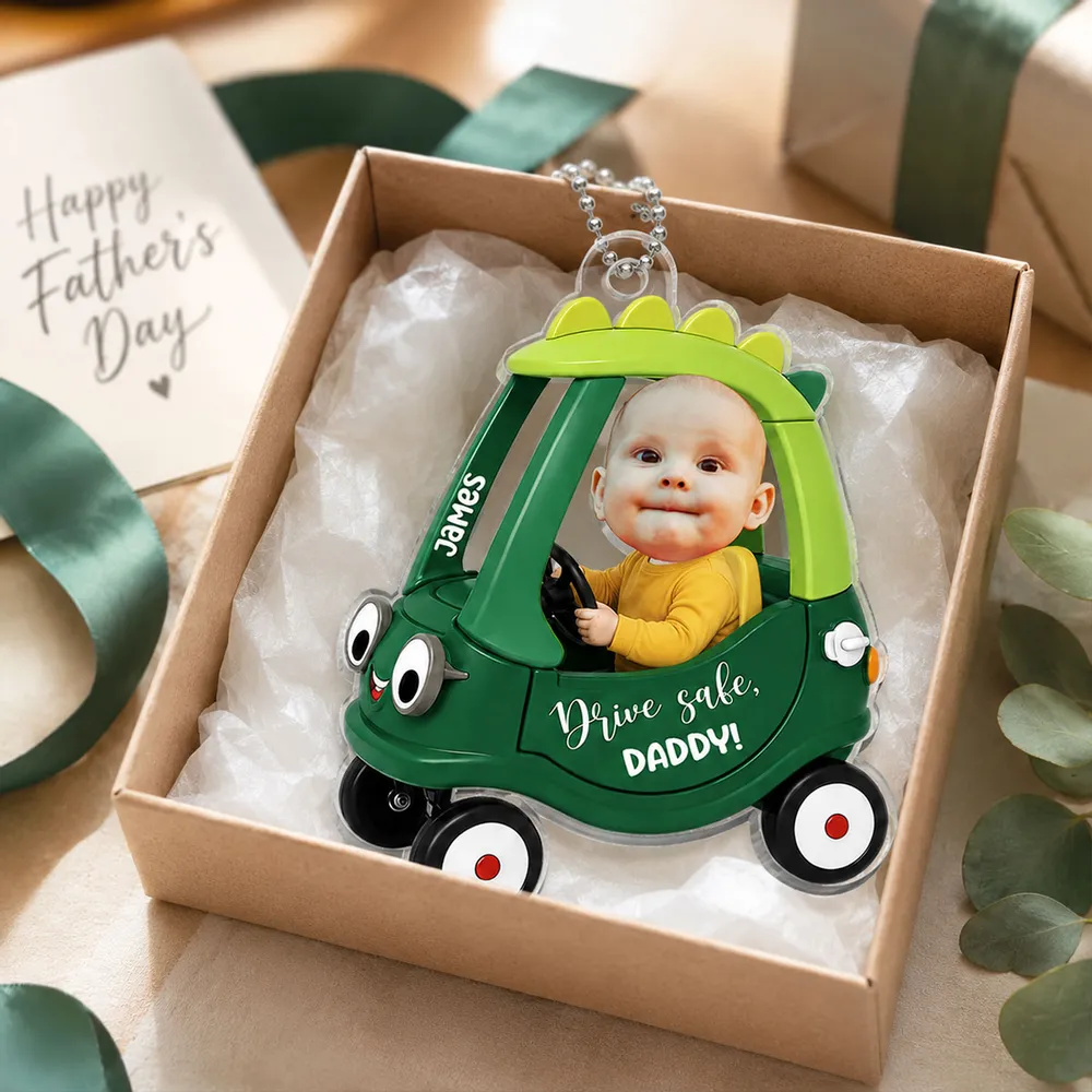 Personalized Acrylic Car Hanger With Baby Driving Green Cartoon Car, Unique Creative Gift For Dad - Image 6