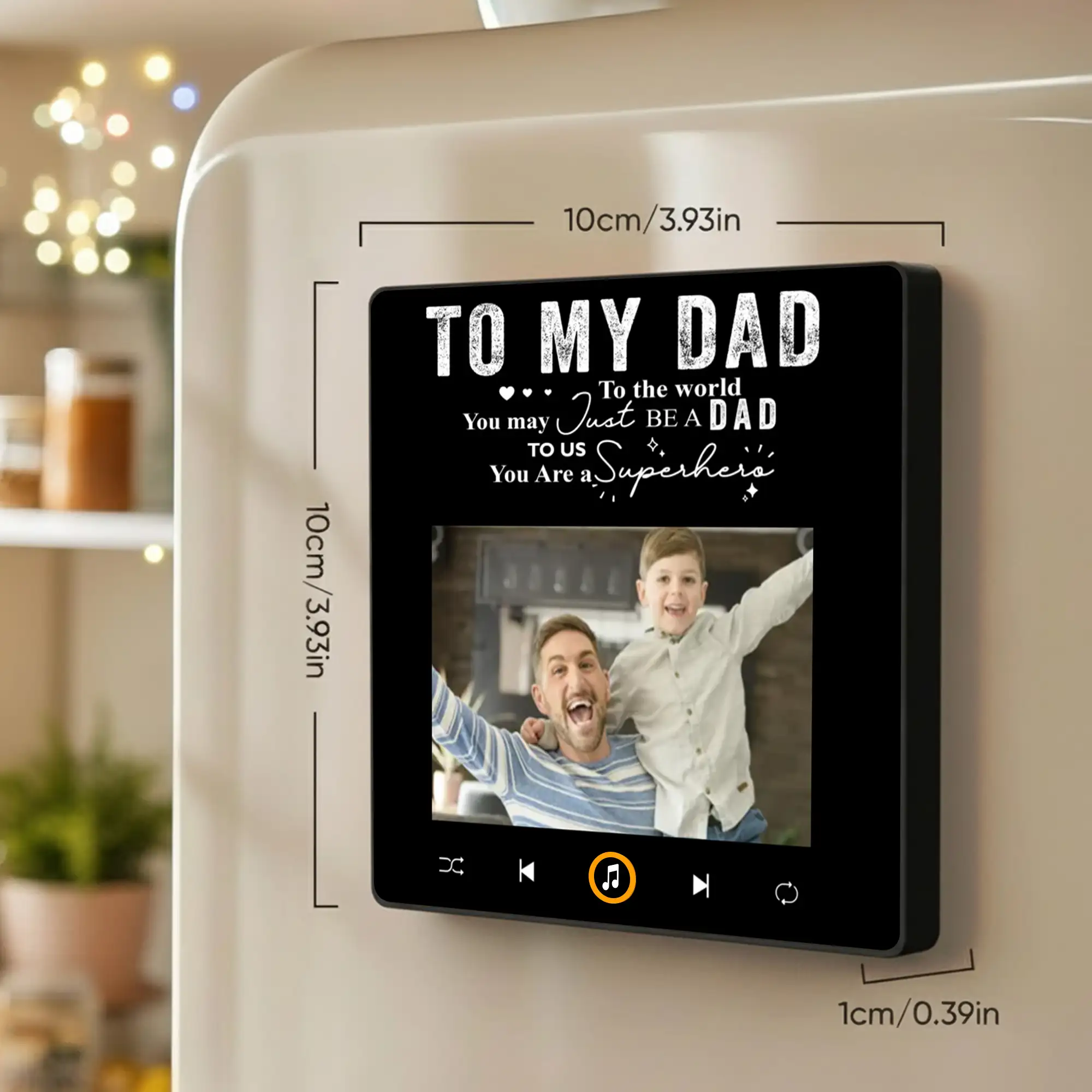 To My Dad Acrylic Music Magnet, Custom Superhero Photo Keepsake, Unique Heartfelt Gift for Dad - Image 4