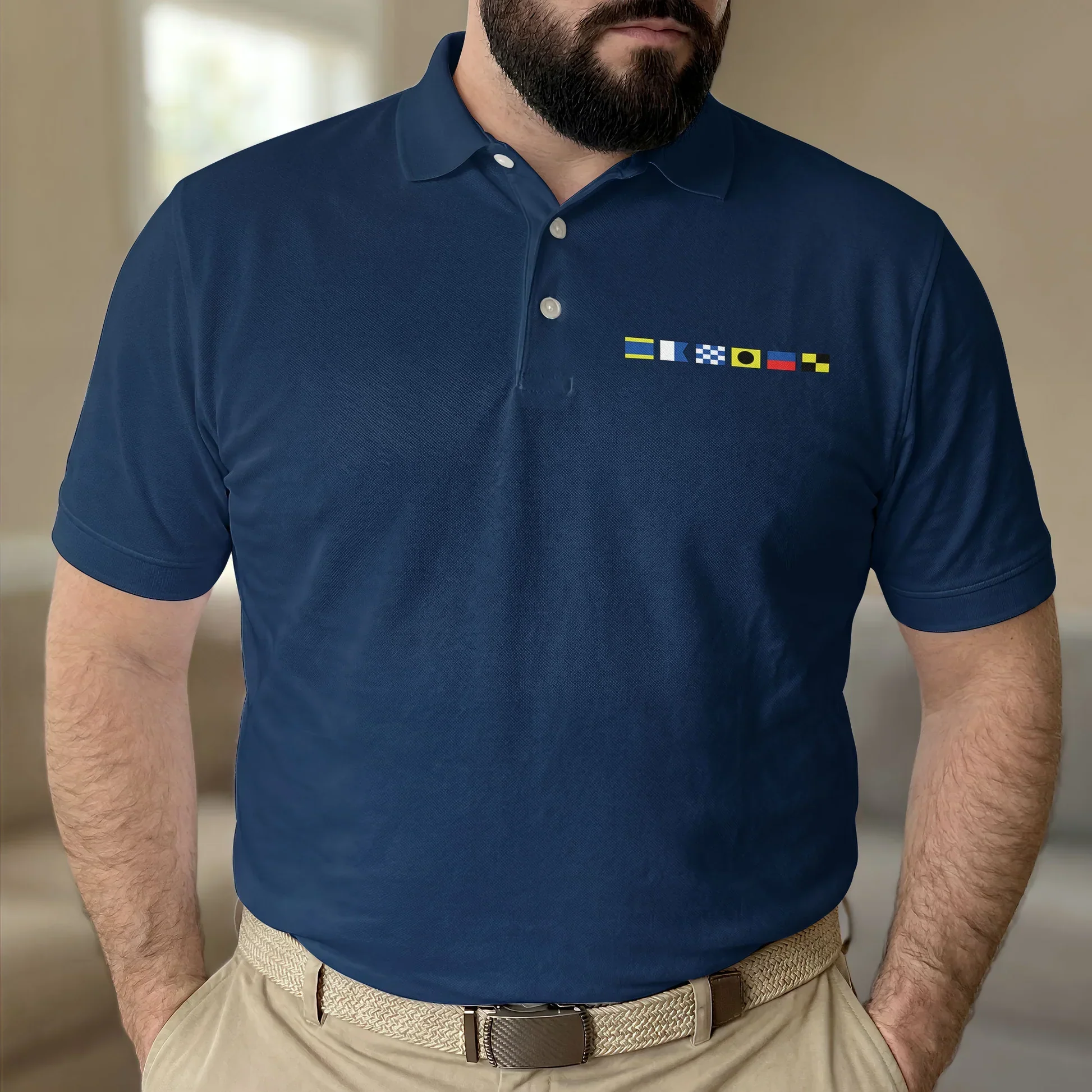 Personalized Printed Polo Shirt With Nautical Flags, Unique Gift For Boating Fans On The Boat Deck - Image 2