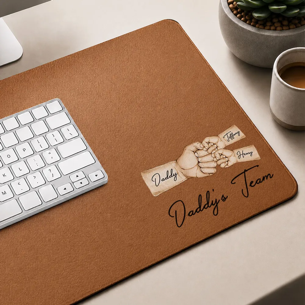 Personalized Leather Desk Mat with Daddy's Team Fist Bump, Unique Creative Gift for Dad - Image 3