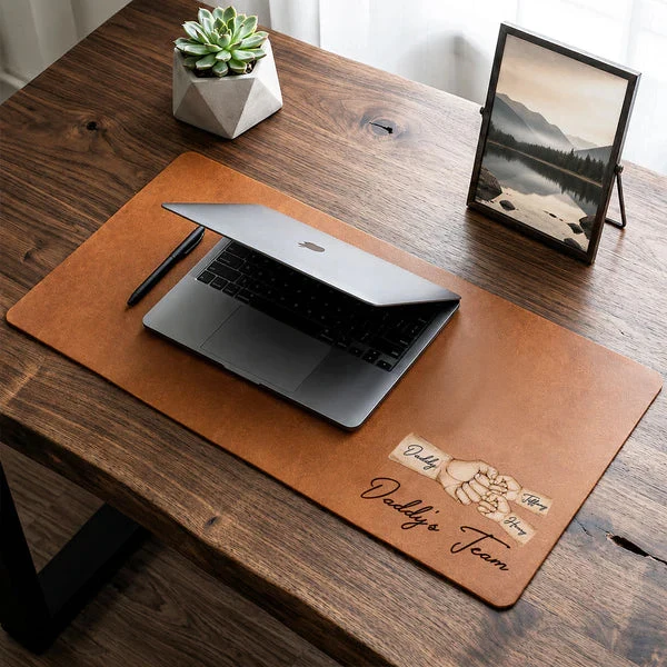 Personalized Leather Desk Mat with Daddy's Team Fist Bump, Unique Creative Gift for Dad - Image 6