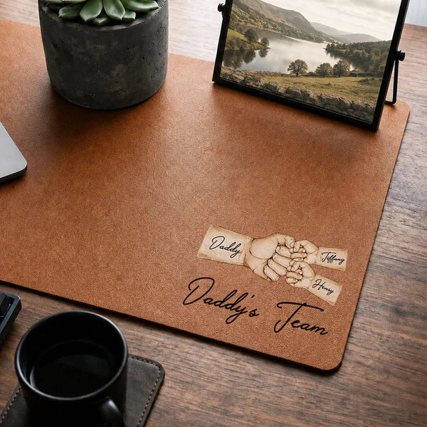 Personalized Leather Desk Mat with Daddy's Team Fist Bump, Unique Creative Gift for Dad - Image 7
