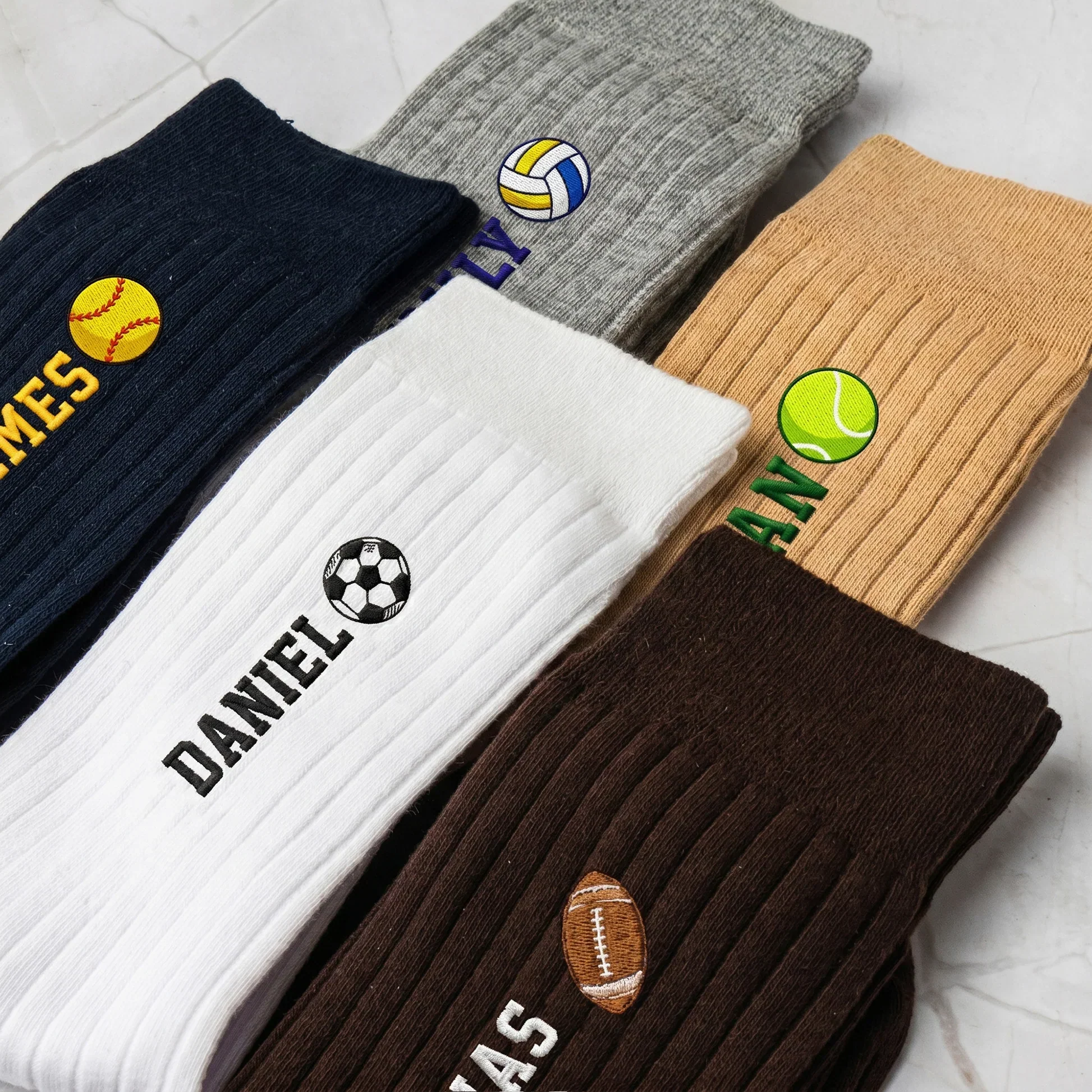 Embroidered Combed Cotton Socks, Personalized Sport Ball Design, Unique Creative Gift for Athletes - Image 6