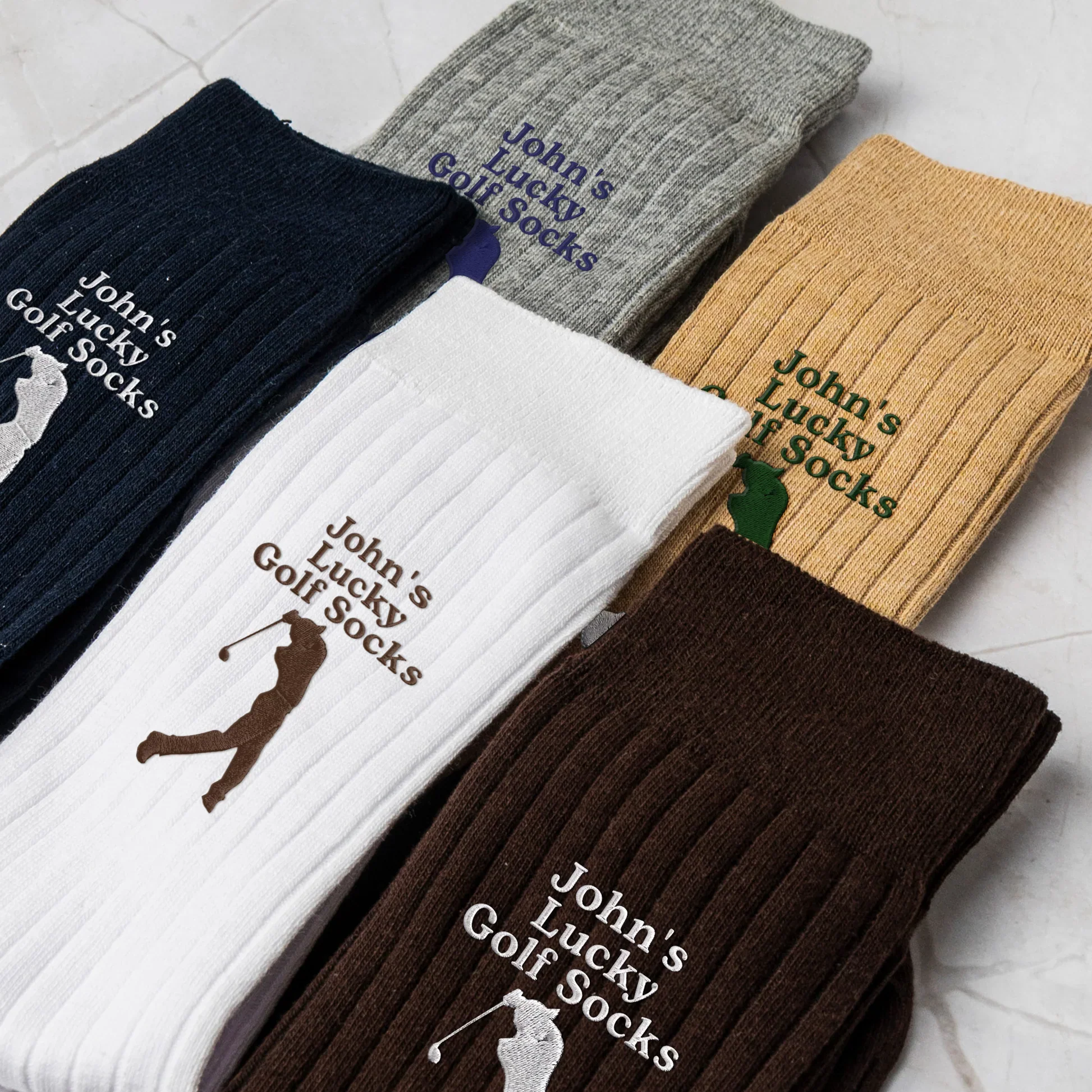 Personalized Embroidered Socks, Golfer Mid Swing On Green Course, Unique Gift For Golf Lover - Image 2