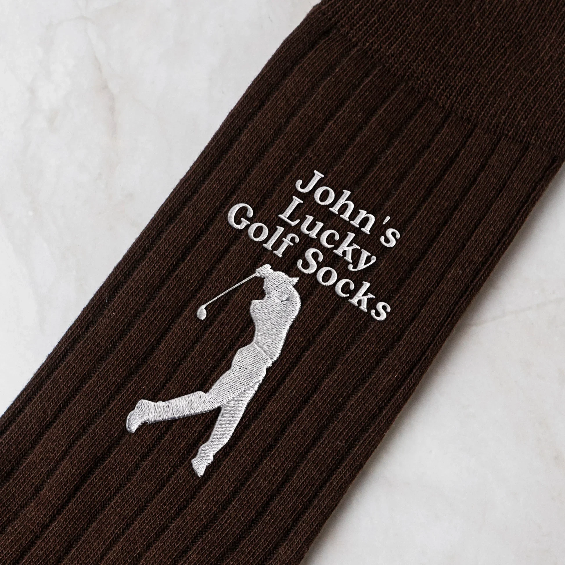 Personalized Embroidered Socks, Golfer Mid Swing On Green Course, Unique Gift For Golf Lover - Image 3