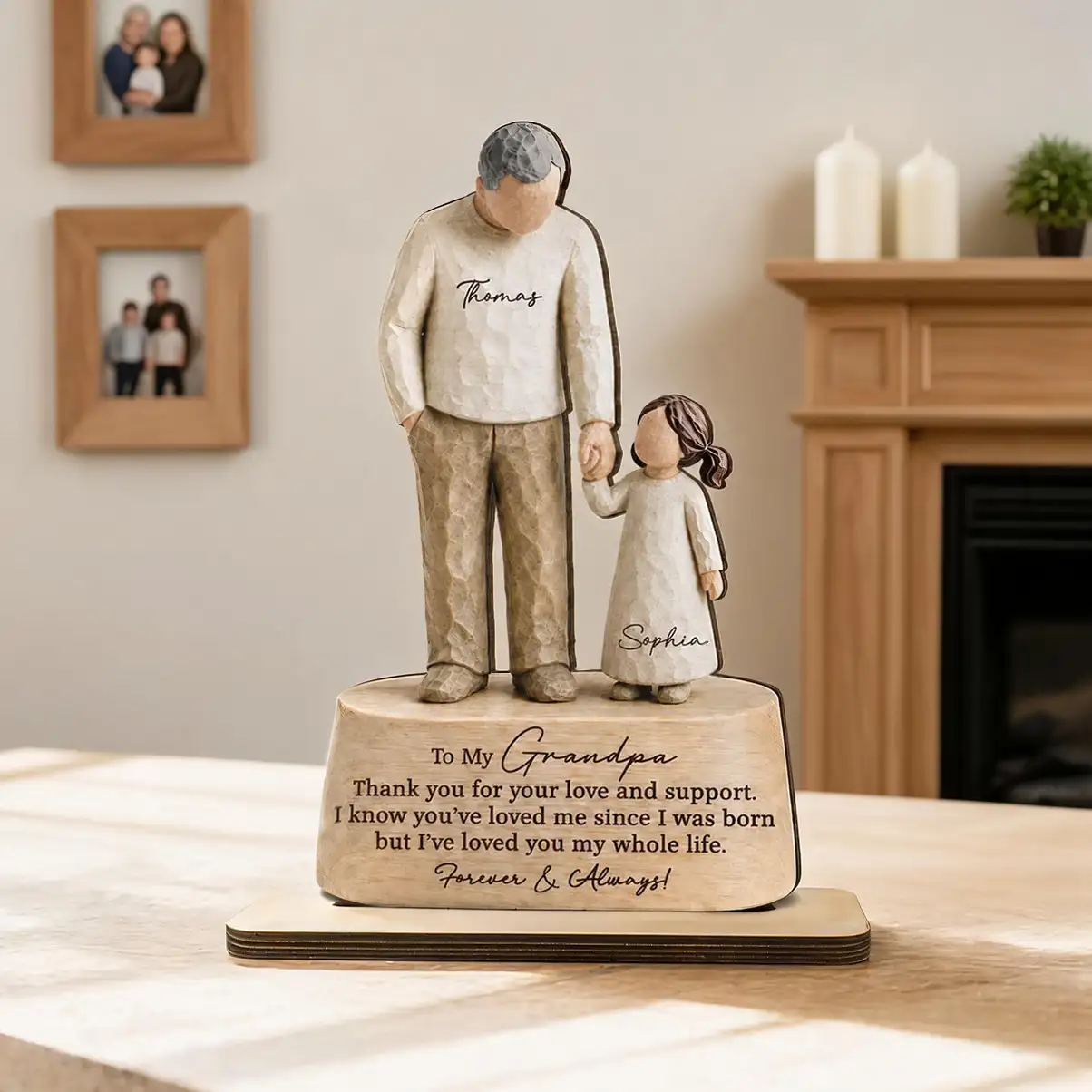 Grandpa & Grandchild Holding Hands 2-Layer Wooden Plaque, Forever & Always Personalized Unique Gift