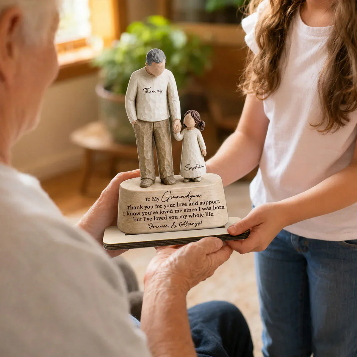 Grandpa & Grandchild Holding Hands 2-Layer Wooden Plaque, Forever & Always Personalized Unique Gift - Image 3