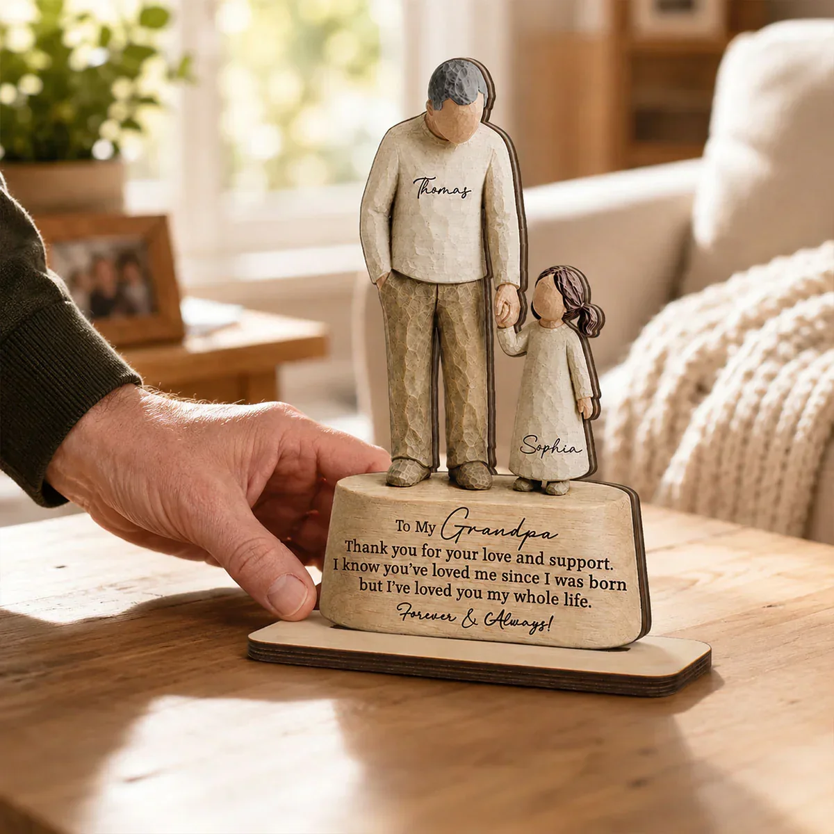 Grandpa & Grandchild Holding Hands 2-Layer Wooden Plaque, Forever & Always Personalized Unique Gift - Image 6