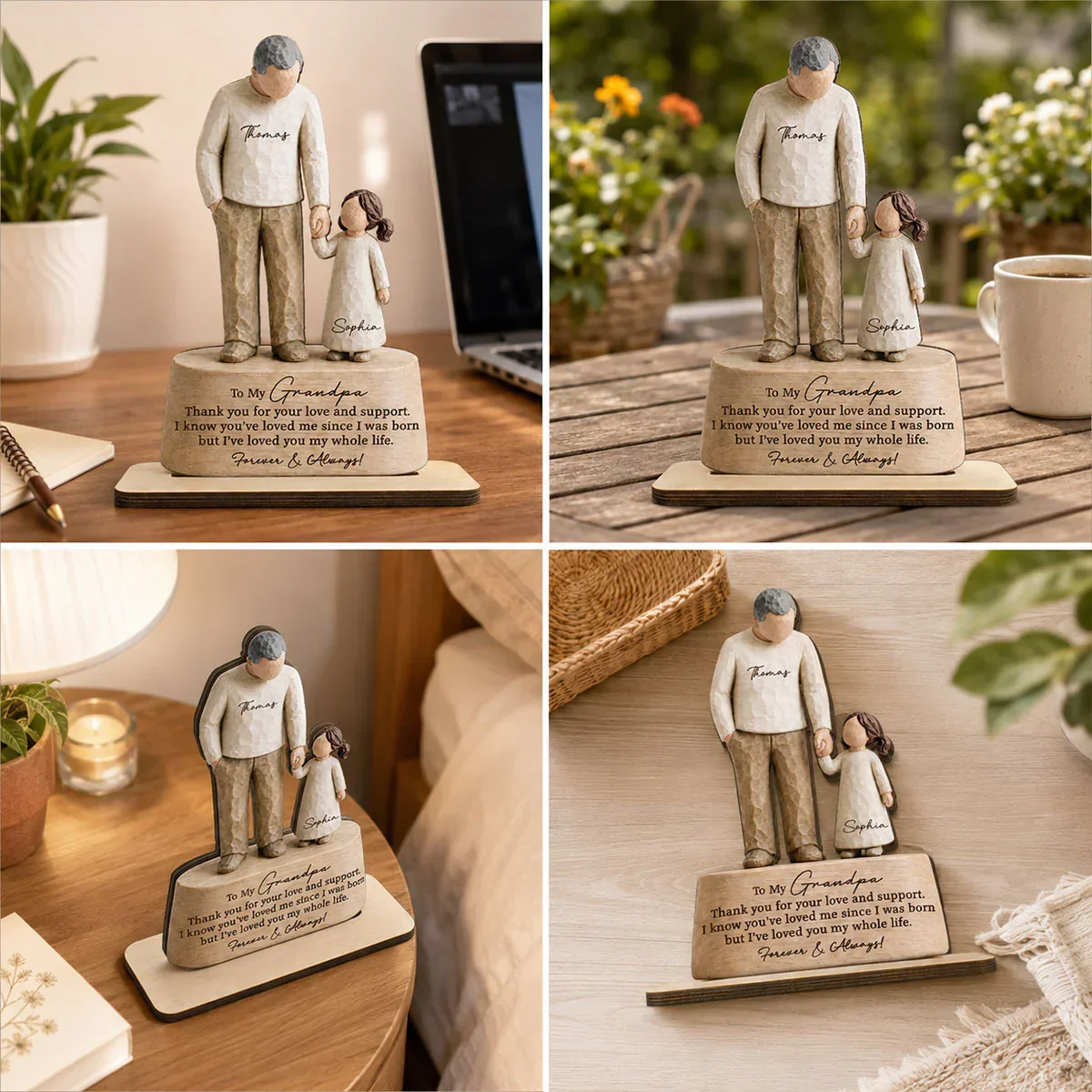Grandpa & Grandchild Holding Hands 2-Layer Wooden Plaque, Forever & Always Personalized Unique Gift - Image 8