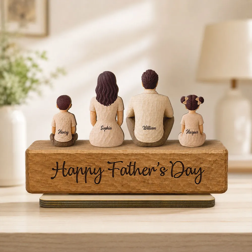 Personalized 2-Layer Wooden Plaque with Seated Family, Unique Father's Day Gift for Dad - Image 2