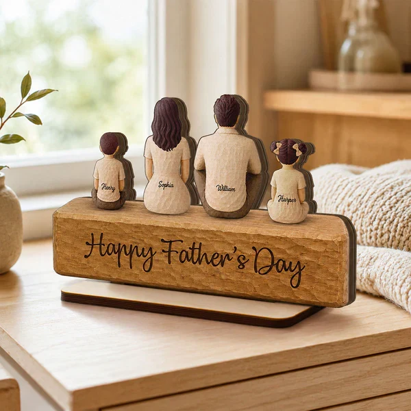 Personalized 2-Layer Wooden Plaque with Seated Family, Unique Father's Day Gift for Dad - Image 4