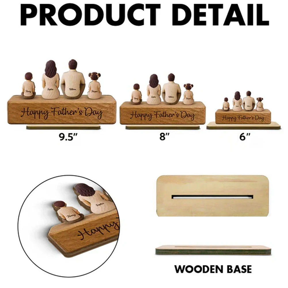 Personalized 2-Layer Wooden Plaque with Seated Family, Unique Father's Day Gift for Dad - Image 5